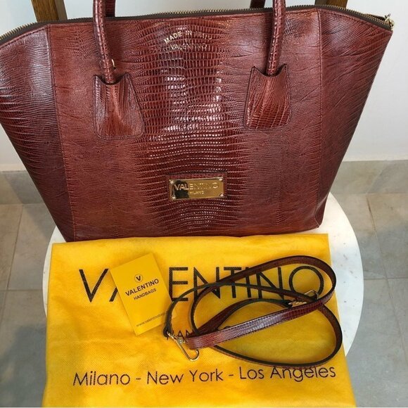 Vtg Valentino Milano brown reptile leather satchel with crossbody shoulder strap - Picture 4 of 12